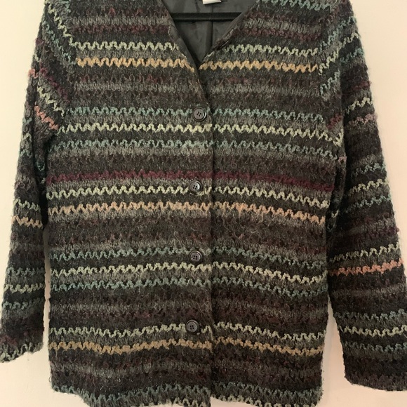 First Option Multicolor Zigzag Knit Sz L Long Sleeve Jacket Cardigan USA 91A261 - Picture 11 of 12